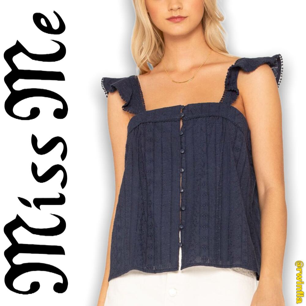 Miss Me Lovebug Ruffle Trim Top jacquard Sleeveless NWT Medium